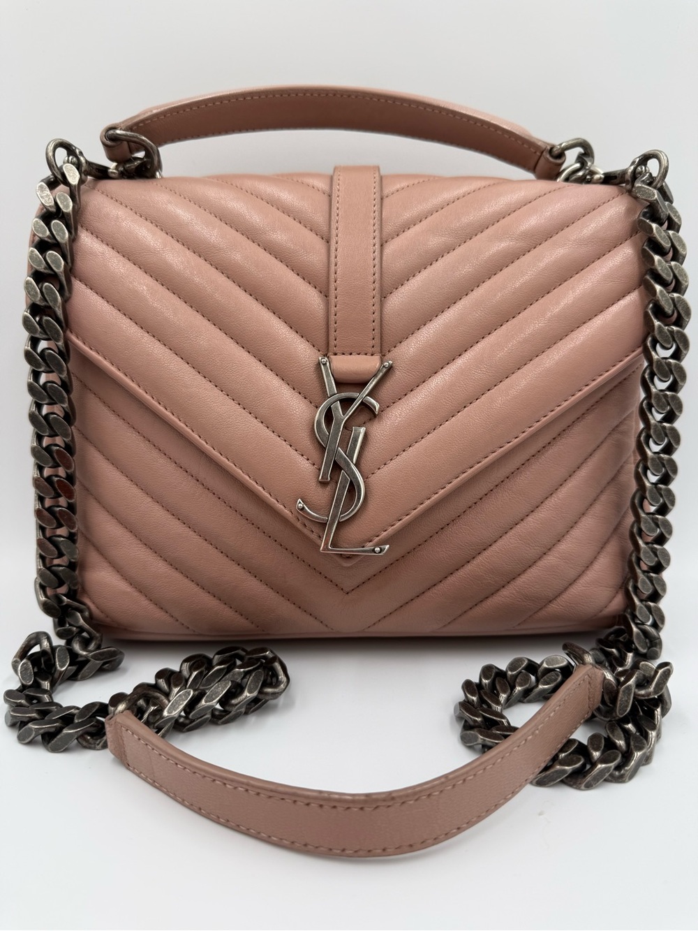 Saint Laurent Medium College Tan Quilted Leather Top-Handle Shoulder Bag